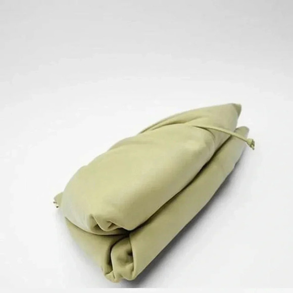 ZARA NEW LEATHER DOUBLE COMPARTMENT PLEATED CROSSBODY BAG green 6740/510 - Picture 4 of 6